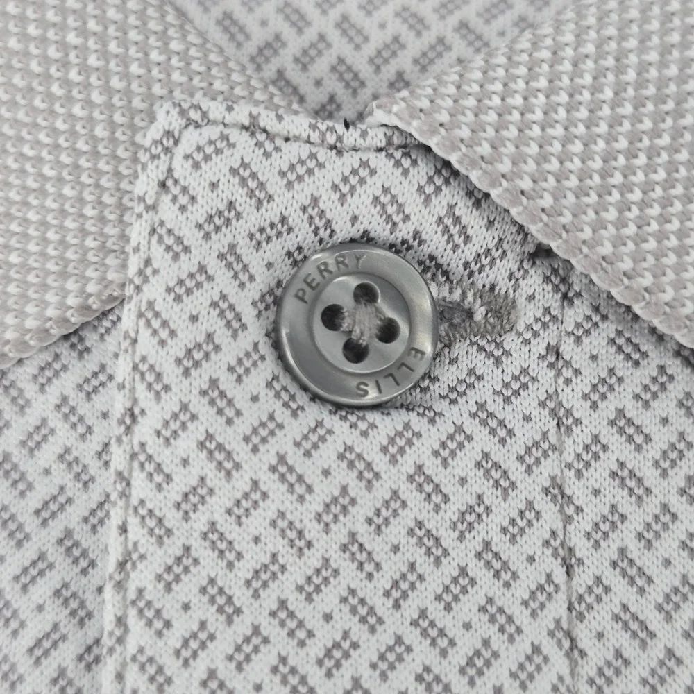 Perry Ellis Polo Shirt Mens Small Grey Geometric Microprint Short Sleeve NWT